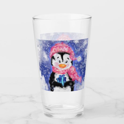 Schattige Kerstmis Pinguïnglas Glas (Voorkant)