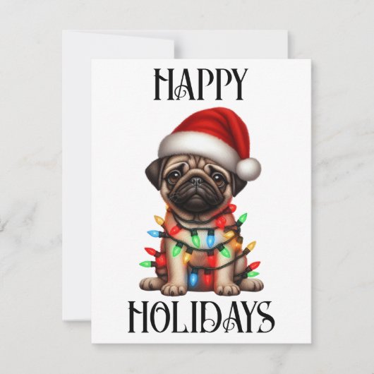 Schattige Kerstmis Pug Feestdagenkaart (Voorkant)