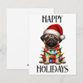 Schattige Kerstmis Pug Feestdagenkaart (Voorkant / Achterkant)