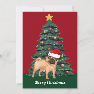 Schattige Kerstmis Pug in Kerstman Hoed Custom Roo Kaart