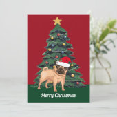 Schattige Kerstmis Pug in Kerstman Hoed Custom Roo Kaart (Staand voorkant)