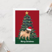 Schattige Kerstmis Pug in Kerstman Hoed Custom Roo Kaart (Voorkant / Achterkant in situ)