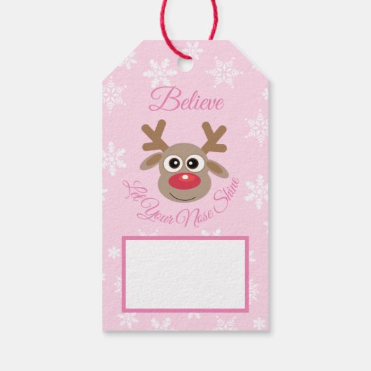 Schattige Kerstmis rendier roze Script naam Girly Cadeaulabel (Achterkant)