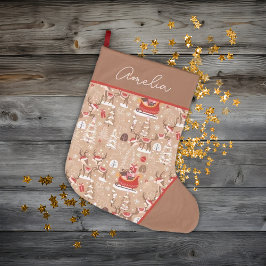 Schattige Kerstmis rendierpatroon gepersonaliseerd Grote Kerstsok