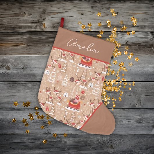 Schattige Kerstmis rendierpatroon gepersonaliseerd Grote Kerstsok