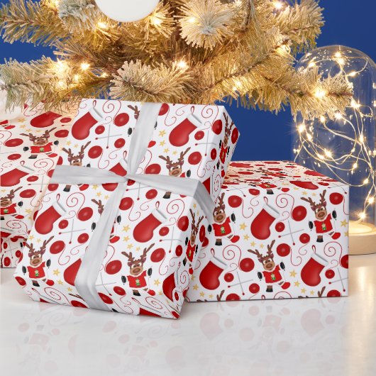 Schattige Kerstmis Rode Kerst Reindeer Cadeaupapier (Feestdagen)