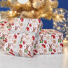 Schattige Kerstmis Rode Kerst Reindeer Cadeaupapier