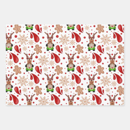 Schattige Kerstmis Rode Kerst Reindeer Inpakpapier Vel