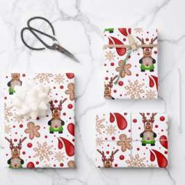 Schattige Kerstmis Rode Kerst Reindeer Inpakpapier Vel
