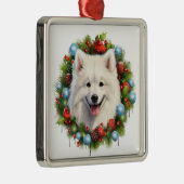 SCHATTIGE KERSTMIS SAMOYED HONDENKRANS METALEN ORNAMENT (Rechts)