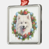 SCHATTIGE KERSTMIS SAMOYED HONDENKRANS METALEN ORNAMENT (Links)