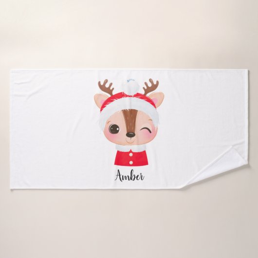 Schattige Kerstmis Santa Rendier Head Badhanddoek (Badhanddoek)