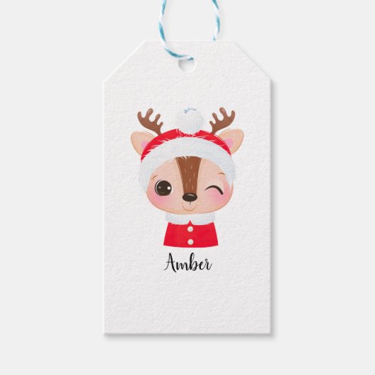 Schattige Kerstmis Santa Rendier Head Cadeaulabel (Voorkant)