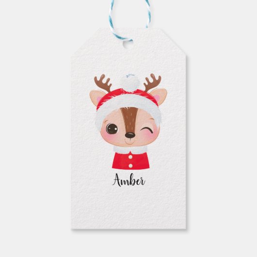 Schattige Kerstmis Santa Rendier Head Cadeaulabel (Achterkant)