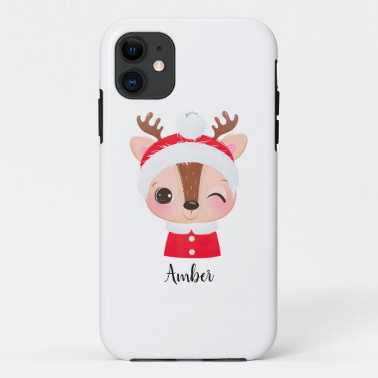 Schattige Kerstmis Santa Rendier Head Case-Mate iPhone Case (Achterkant)