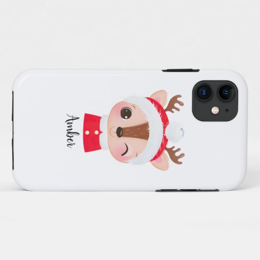 Schattige Kerstmis Santa Rendier Head Case-Mate iPhone Case (Achterkant (horizontaal))
