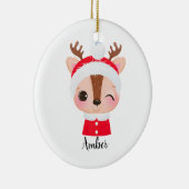 Schattige Kerstmis Santa Rendier Head Keramisch Ornament (Rechts)