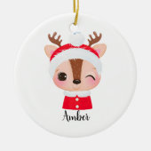 Schattige Kerstmis Santa Rendier Head Keramisch Ornament (Voorkant)