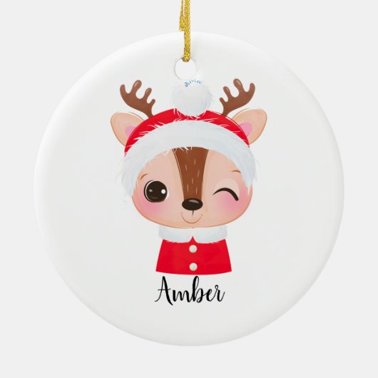 Schattige Kerstmis Santa Rendier Head Keramisch Ornament (Achterkant)