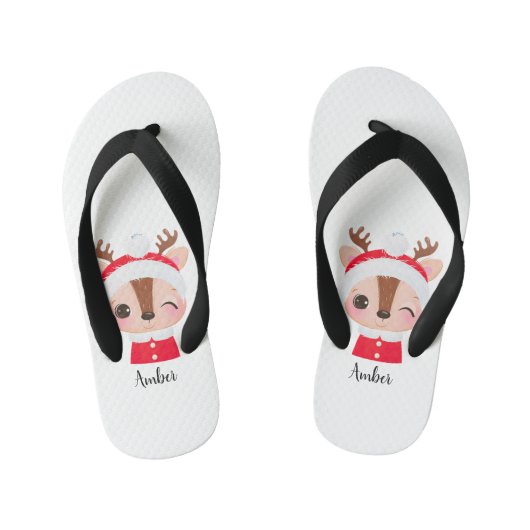 Schattige Kerstmis Santa Rendier Head Kinder Teenslippers (Voetbed)