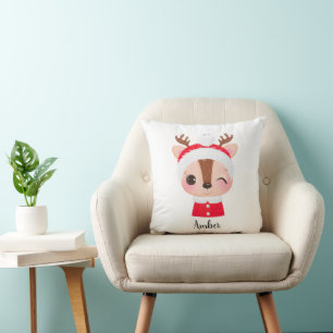 Schattige Kerstmis Santa Rendier Head Kussen