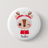 Schattige Kerstmis Santa Rendier Head Ronde Button 5,7 Cm (Voorkant)
