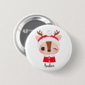 Schattige Kerstmis Santa Rendier Head Ronde Button 5,7 Cm (Voorkant /achterkant)