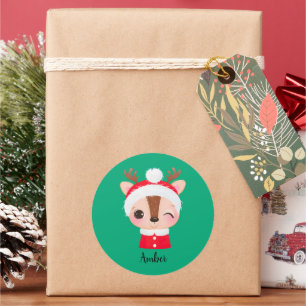 Schattige Kerstmis Santa Rendier Head Ronde Sticker