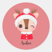 Schattige Kerstmis Santa Rendier Head Ronde Sticker (Voorkant)