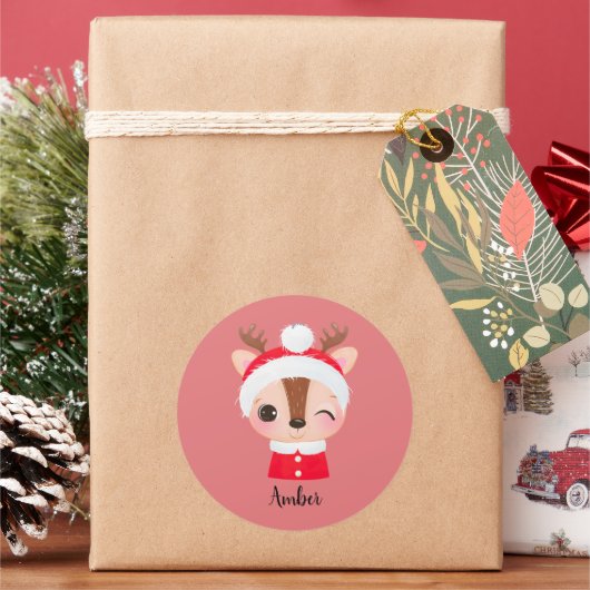 Schattige Kerstmis Santa Rendier Head Ronde Sticker (Feestdagen)