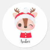 Schattige Kerstmis Santa Rendier Head Ronde Sticker (Voorkant)