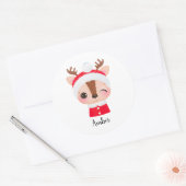 Schattige Kerstmis Santa Rendier Head Ronde Sticker (Envelop)
