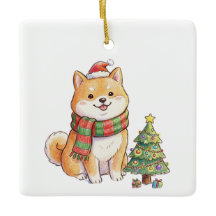 Schattige Kerstmis Shiba Inu in Kerstmanhoed & Sja