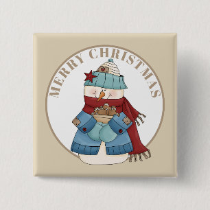 Schattige Kerstmis sneeuwman voeg naam bericht kno Vierkante Button 5,1 Cm