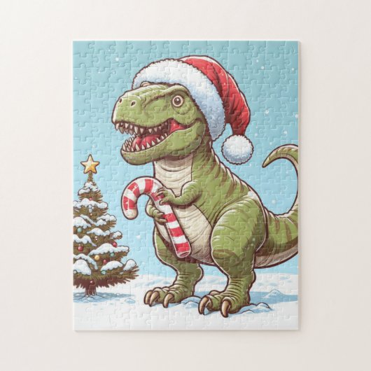 Schattige Kerstmis snoepriet dinosaurus Legpuzzel (Verticaal)
