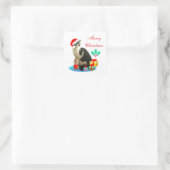 Schattige Kerstmis Tabby Kat Vierkante Sticker (Tas)