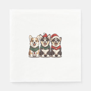 Schattige Kerstmis Welsh Corgi Honden Santa Puppy Servet