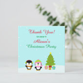 Schattige Kerstmis Winter Pinguïns en Boom Bedankkaart (Staand voorkant)