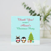 Schattige Kerstmis Winter Pinguïns en Boom Bedankkaart (Staand voorkant)