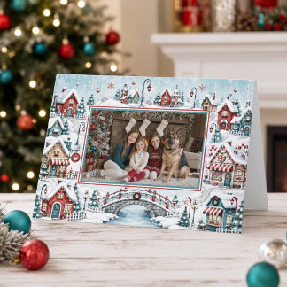 Schattige Kerstmis Winter Wonderland Foto Feestdagen Kaart