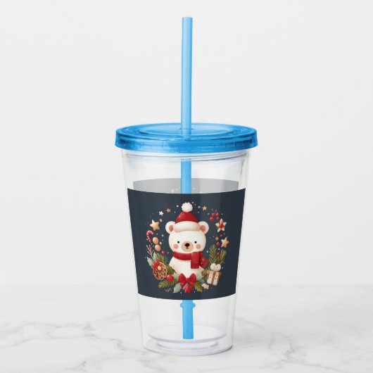 Schattige Kerstmis/Winterbeer in krans Acryl Drinkbeker (Voorkant)