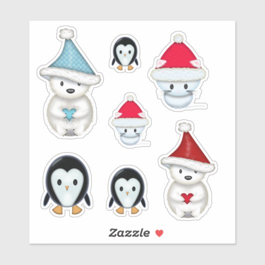 Schattige Kerstmis Winterdieren Sticker (Vel)