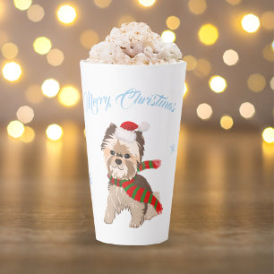 Schattige Kerstmis Yorkie in Kerstmannenhoed Sneeu Latte Mok