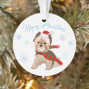 Schattige Kerstmis Yorkie in Kerstmannenhoed Sneeu Ornament