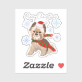 Schattige Kerstmis Yorkie in Kerstmannenhoed Sneeu Sticker (Vel)