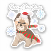 Schattige Kerstmis Yorkie in Kerstmannenhoed Sneeu Sticker (Voorkant)