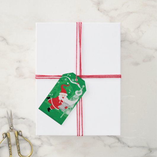 Schattige Kerstmis, Zingende en Dansende Kerstman Cadeaulabel (Met Touw)