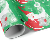 Schattige Kerstmis, zingende en dansende Kerstman Cadeaupapier (Rol Hoek)