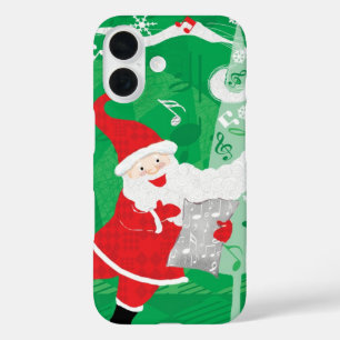 Schattige Kerstmis, zingende en dansende Kerstman iPhone 16 Hoesje