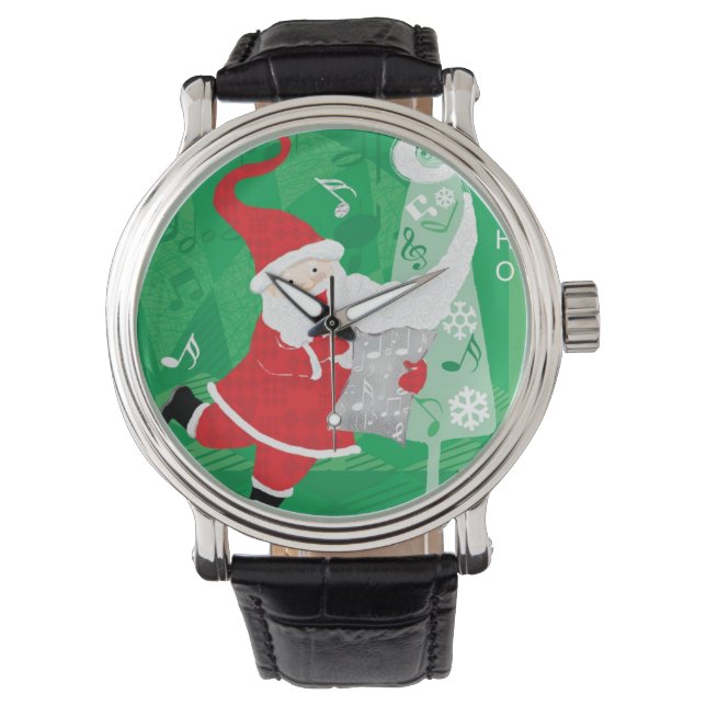 Schattige Kerstmis, zingende en dansende Kerstman Horloge (Voorkant)